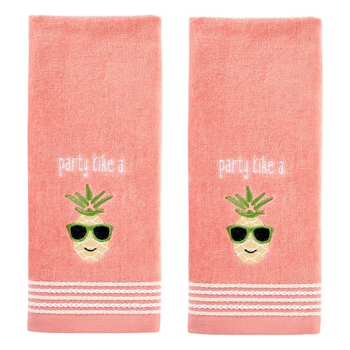 SKL Home by Saturday Knight Ltd. Party Pineapple 2 Pc Hand Towel Set, Coral Pink