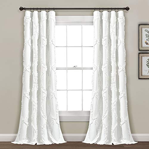 "Lush Decor Avon Window Curtain Ivory Panel for Living, Dining Room, Bedroom (Single), 54"" W x 95"" L, White"