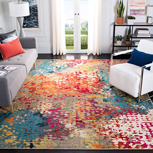 Safavieh Boho Rug for Living Room, Dining Room, Bedroom - Madison Collection, Short Pile, in Ivory and Multi, 152 x 152 cm