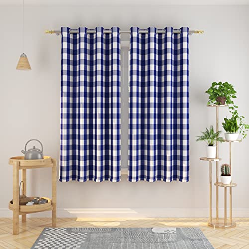 Natus Weaver Buffalo Check Curtains 54 inch Length Kitchen Living Room Bedroom Navy Blue White Gingham Plaid Window Curtain Panels Basement Drapes 2 Panels Grommet Top Window Treatment Set