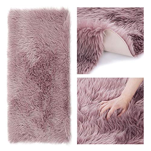 AmeliaHome Rug Lambskin Faux Fur High Pile Bed Rug Rectangular Dokka Purple 50 x 150 cm