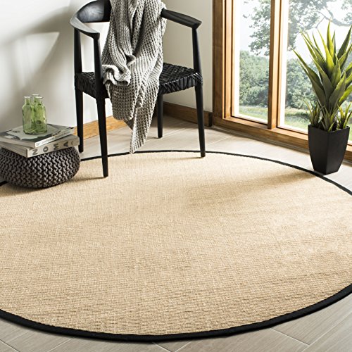 Safavieh Natural Fiber Rug for Living Room, Dining Room, Bedroom - Natural Fiber Collection, Short Pile, in Beige and Black, 183 x 183 cm