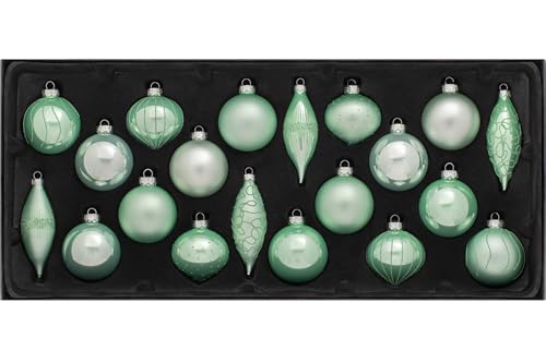WeRChristmas Glass Christmas Tree Baubles, Mint Green, Set of 20