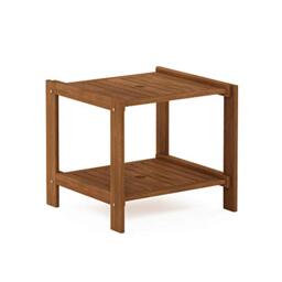 Furinno TIOMAN Patio Table, Mississippi Outdoor Side Table, Coffee Table with Umbrella Hole, for Patio, Garden, Porch, Natural