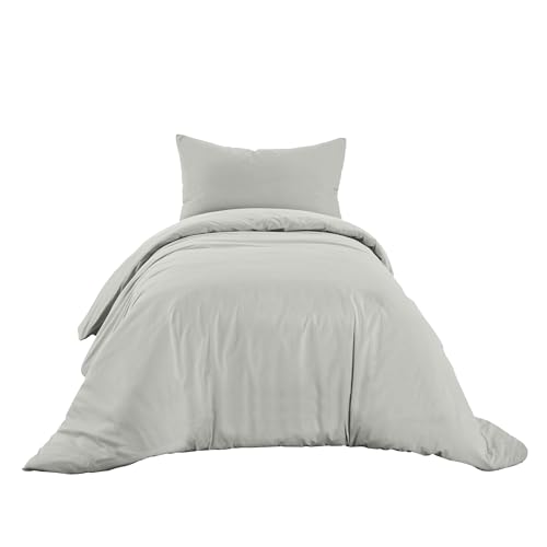 Ruggeri Single Duvet Cover Set, Cotton, Grey - 1 x sleeping bag 150 x 200 cm with 40 cm cuff, 1 x pillowcase 50 x 80 cm with 20 cm bag closure
