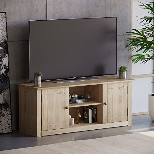 Vida Designs Panama 2 Door 1 Shelf Flat Screen TV Unit, Living Room Furniture, Solid Pine Wood, Wax Finish