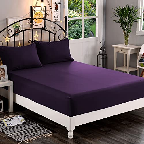 Elegant Comfort 1500 Premium Hotel Quality 1-Piece Fitted Sheet, Softest Quality Microfiber - Deep Pocket up to 16 inch, Wrinkle and Fade Resistant, Queen, Eggplant-Purple
