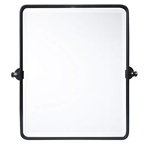 20 x 24 ?????? Farmhouse Black Metal Framed Pivot Rectangle Bathroom Mirror Rounded Rectangluar Tilting Beveled Vanity Mirrors for Wall D??cor