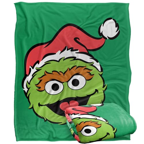 Sesame Street Christmas Santa Hat Oscar The Grouch Face Silky Touch Super Soft Throw Blanket 152 X 127 Cm