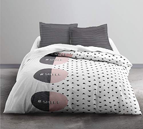 Today Enjoy Pop Smile HC4 Duvet Cover 240 x 260 cm + 2 Pillowcases 100% Cotton White/Rose/Black 240/260