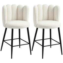 HOMCOM Bar Stools Set of 2 Modern Boucle Shell Barstools Steel Base Cream