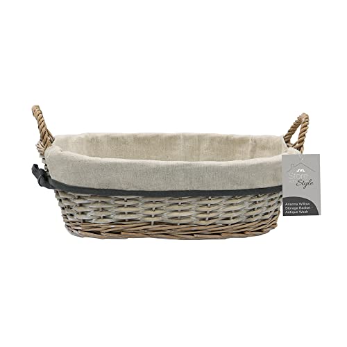 JVL Arianna Oval Willow Storage Baskets, Grey Wash