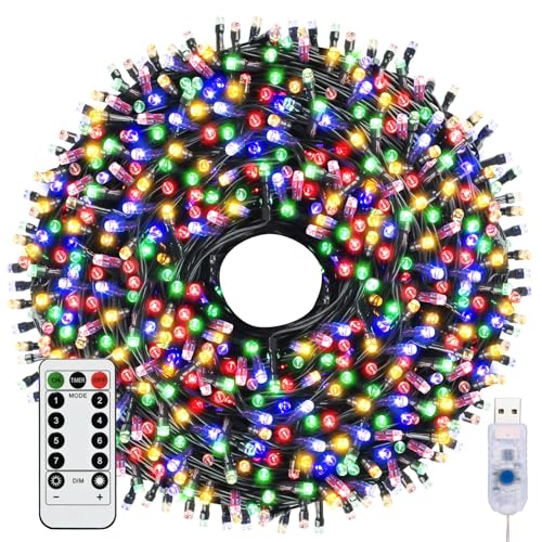 Fairy Lights & USB String Lights, 20m 200 LEDs Copper Wire Light & Waterproof Outdoor Christmas Lights for Indoor Outdoor Lighting, Bedroom, Wedding Decor, Party, Christmas, Tree - Colourful