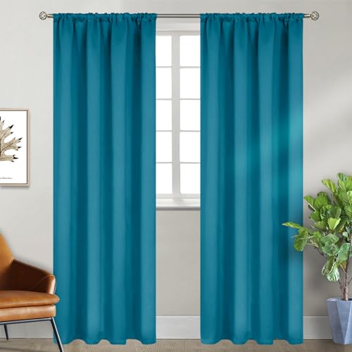 BGment Peacock Blue Blackout Curtains 90 Inch Length for Living Room - Thermal Insulated Drapes with Rod Pocket Darkening Privacy for Bedroom Dining, 52 x 90 Inch, 2 Panels