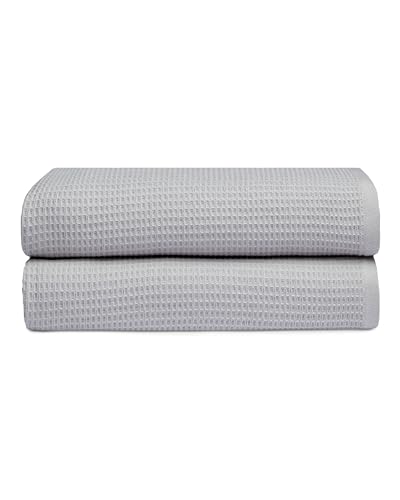 Cozy Earth Waffle Bath Towels - 60% Cotton 40% Viscose from Bamboo Bath Towels 30 x 58 Inches - Soft & Absorbent Terry, Reversible Mini Textured Waffle & Weave Pattern - 2 Pack