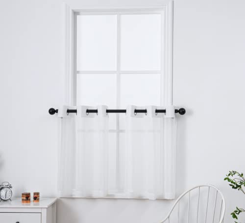 PI White Sheer Tier Curtains 30 Inches Length with Grommet,Short Voile Half Window Curtain for Kitchen/Bathroom/Farmhouse/Basement 2 Panels (W42 X L30,Optical White)