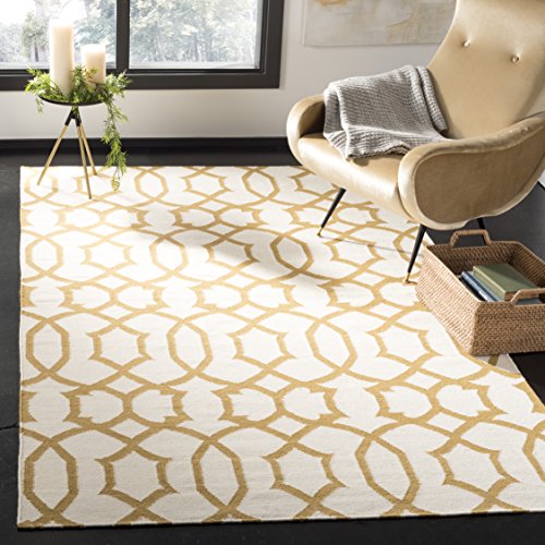 Safavieh Contemporary Indoor Flatweave Rectangle Area Rug, Dhurrie Collection, DHU753, in Ivory / Yellow, 122 X 183 cm for Living Room, Bedroom or Any Indoor Space