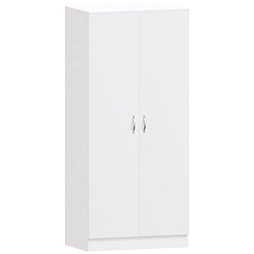 Vida Designs Riano 2 Door Wardrobe - White - Bedroom Furniture - 170H x 76W x 53D cm - with Shelf & Hanging Rail - Large Capacity Storage