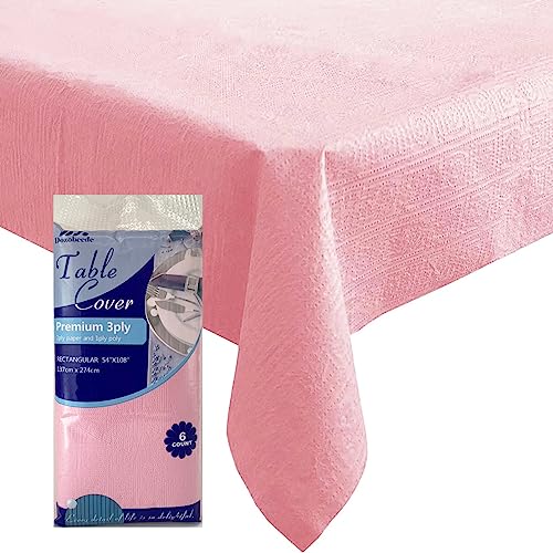 Rectangular Paper Table Cover with Plastic lining-137.16 x 254.22 cm-6 Tablecloth/Bag (Pink)