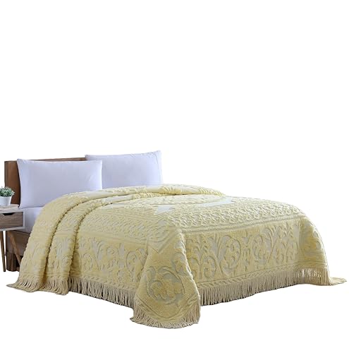 Beatrice Home Fashions Bedspread, Chenille, Yellow, Queen