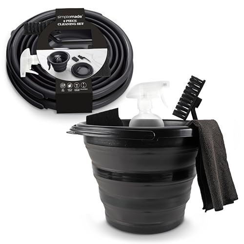 SIMPLEMADE Collapsible Buckets - Foldable Multi Purpose Basket with Handles - Compact, Lightweight, and Durable for Household and Outdoor Use, Black, Cleaning Set