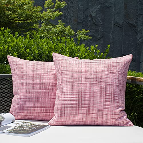 Kevin Textile Pack of 2 Decorative Outdoor Waterproof Pillow Covers Square Garden Cushion Sham Throw Pillowcase Shell for Patio Tent Couch 24x24 Inch Pink