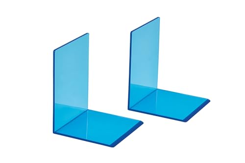 MAUL Acrylic Bookend (Pack of 2), 10 x 10 x 13 cm, Book Holder, Organza for Children, Books, Office, Shelf, Book Support in Stylish Acrylic Design, Furniture-Friendly Book Holder, Blue