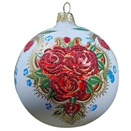 Silverado Christmas Ornament made of glass, 10 cm ball, white with folk flowers motive