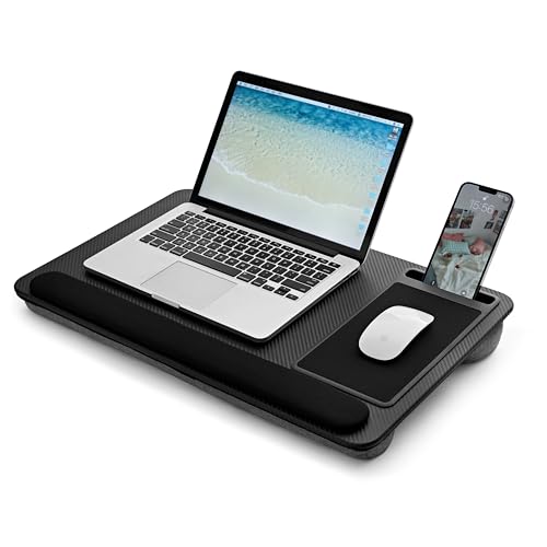 Portable Lap Desk Wood Laptop Tray with Cushion, Lightweight Laptop Stand for Bed Lap Tray with Built-In Mouse Pad, Wrist Rest, Phone Slot, Lap Stand for Sofa and Bed