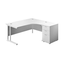 Office Hippo Heavy Duty Right Corner Radial Desk With 3 Drawer High Storage, Home Office PC Desk, Filing, 5 Yr Warranty, MFC - White Frame, 160cm x 160.4cm