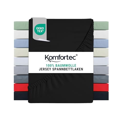 Komfortec Single Fitted Sheet 100% Cotton, 11 inch (30 cm) Deep Pocket - Black