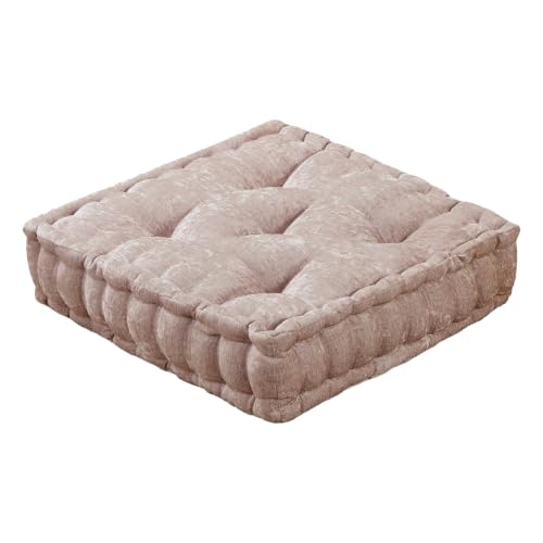 "Intelligent Design Azza Floor Pillow Square Pouf Chenille Tufted with Scalloped Edge Design Hypoallergenic Bench/Chair Cushion, 20""x20""x5"", Blush"