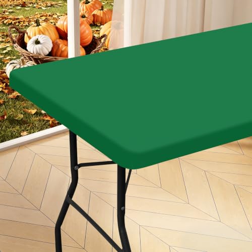 "homing Rectangle Table Cloth Cover, Water-Resistant Polyester Elastic Fitted Tablecloth, Fits for 8 Foot Folding Tables, Washable Table Protector for Picnic, Camping, Outdoor (Hunter Green, 30"" x 96"")"