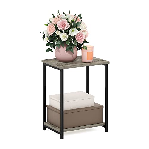Furinno SIMPLISTIC Side Table, 2-Tier Metal Frame End Table with Open Shelf, Night Stand, Bedside Table, for Living Room, Bedroom, French Oak