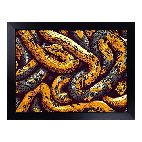 Lap Tray with Bean Bag Cushion, Python Snake - Handmade in the UK, Raised Wooden Edge, Padded Cushion, Heat-Resistant Wipe-Clean Surface, for Meals, Laptops and Crafts