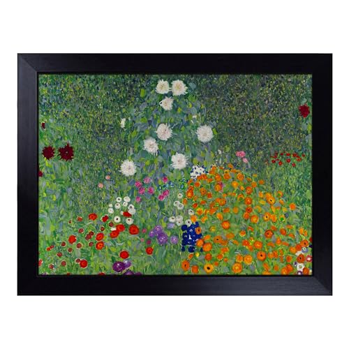 Lap Tray with Bean Bag Cushion, Flower Garden By Gustav Klimt - Handmade in the UK, Raised Wooden Edge, Padded Cushion, Heat-Resistant Wipe-Clean Surface, for Meals, Laptops and Crafts