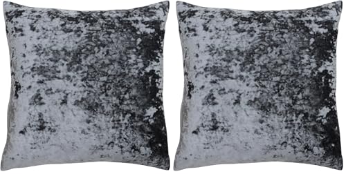 "Paoletti Riva Verona Cushion Cover Square - Pewter Grey - Velvet Feel - Crushed Velvet Look - Hidden Zip Design - 100% Polyester - 55 x 55cm (22"" x 22"" inches) - Designed in the UK (Pack of 2)"