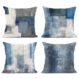 Emvency Set of 4 Throw Pillow Covers Blue and Grey White Art Artwork Contemporary Decorative Gray Cushion Sofa Bedroom Car Decor Pillow Cases Home Decorative Square 18x18 Inches Pillowcases