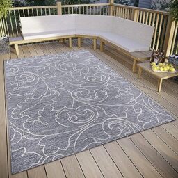 freundin Home Collection Palau Indoor & Outdoor Rug - Floral Flat Weave Leaf Pattern, Weatherproof & UV-Resistant Outdoor Rug for Living Room, Hallway, Balcony, Patio, Garden - Grey, 77 x 150 cm