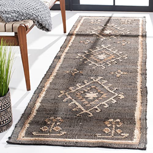 Safavieh Geometric Rug for Living Room, Dining Room, Bedroom - Kilim Collection, Short Pile, in ‎Black and Ivory, 62 x 240 cm