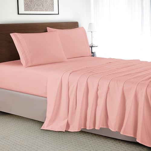 Elegant Comfort Luxury 4-Piece Bed Sheet Set - Luxury Bedding 1500 Premium Hotel Quality Microfiber, Wrinkle Resistant Cool & Breathable, Easy Elastic Fitted, Queen, Dusty Rose