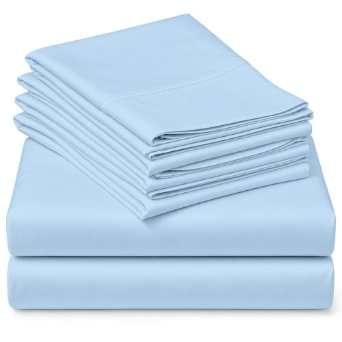 Mattress-Homes 6 Piece King Sheet Set, Hotel Luxury Collection, 100% Egyptian Cotton, 18 Inch Deep Pocket Fitted Sheet, Soft & Cool, Breathable Bedding with 4 Pillowcases in Light Blue Solid