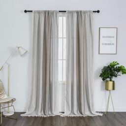 Cotton Linen Curtains 2 Panels 54x90 Inch, Semi Blackout Window Drapes with Tassel Trim for Bedroom Living Room Farmhouse Decor (Beige/Coffee)