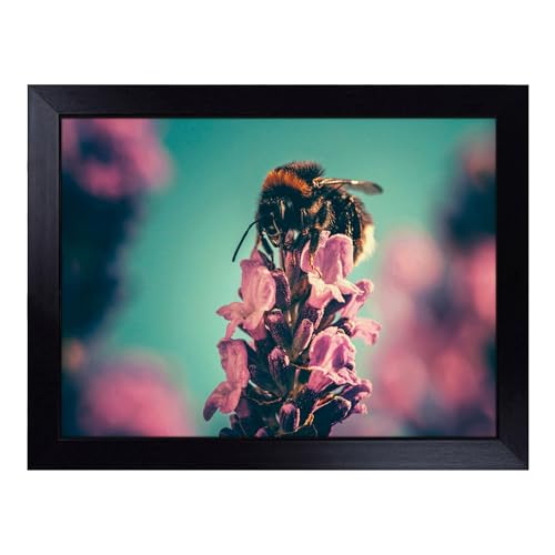 Lap Tray with Bean Bag Cushion, Bee On Pink Purple Flower - Handmade in the UK, Raised Wooden Edge, Padded Cushion, Heat-Resistant Wipe-Clean Surface, for Meals, Laptops and Crafts