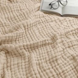 Comfy Cubs Adult Muslin Blanket Twin, 229 x 168 cm - Soft, Six-Layered, Lightweight, Breathable Cotton Blanket for All Seasons - Machine Washable, Stylish Home Decor - Sand