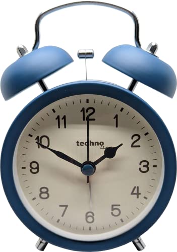 Technoline Mechanical double bell alarm clock, no ticking, sweeping second, analogue alarm setting, easy to read