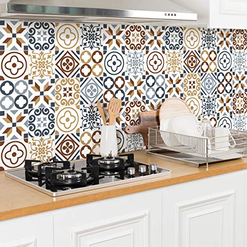 Ambiance Sticker Self-Adhesive Decorative Wall Decal Cement Tile for Bathroom and Kitchen Ninocito - Pack of 24 Stickers of 15 x 15 cm
