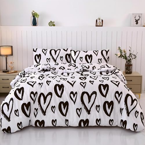SDIII 3PCS Heart Comforter Set Twin, Bed in a Bag Soft Microfiber Heart Comforter Twin, Heart Bedding Twin for Girls Boys Toddlers Kids and Teens