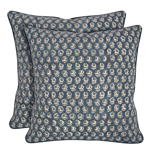 Ridhi Modern Farmhouse Pillow Covers Decorative Cotton Throw Pillow Covers Set of 2 Peacock Blue Cushion Covers for Boho Couch Sofa Bed Living Room Spring Home Decor 16x16