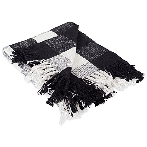 DII Rustic Farmhouse Throw Blanket with Tassles, Cotton, Black/White, 50x60
